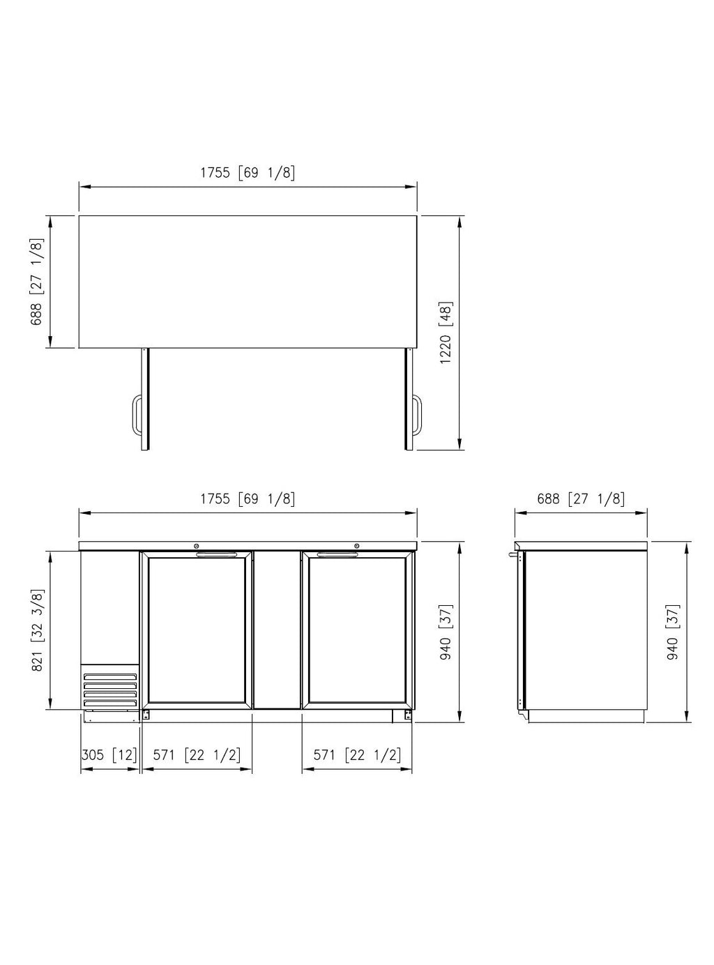 FBB-69BG* GLASS DOOR BLACK BACK BAR CHILLER