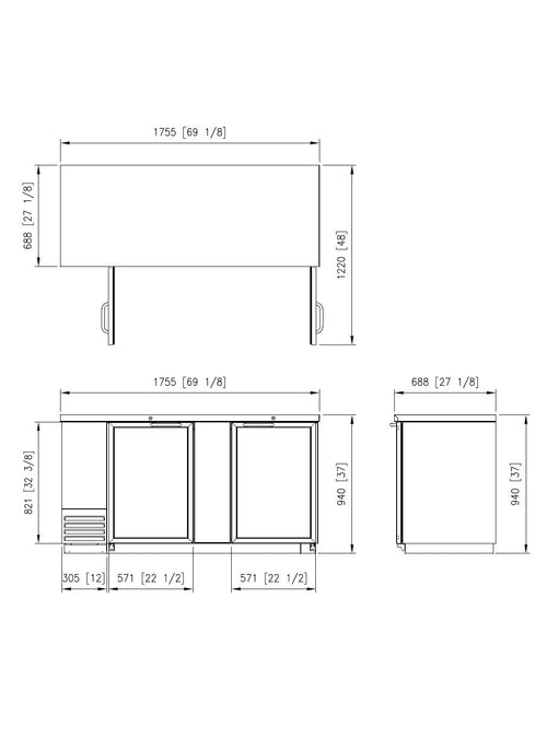 FBB-69BG* GLASS DOOR BLACK BACK BAR CHILLER