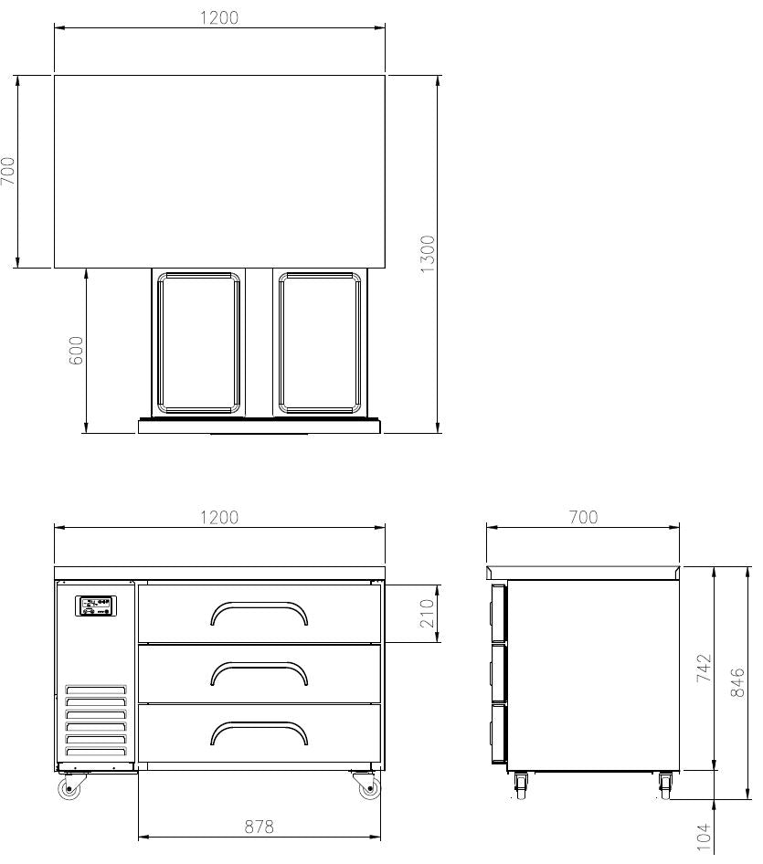 FDU-1200 Fridge 3 DRAWERS UNBERBENCH FRIDGE