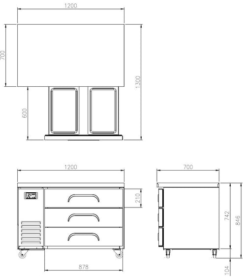 FDU-1200 Fridge 3 DRAWERS UNBERBENCH FRIDGE