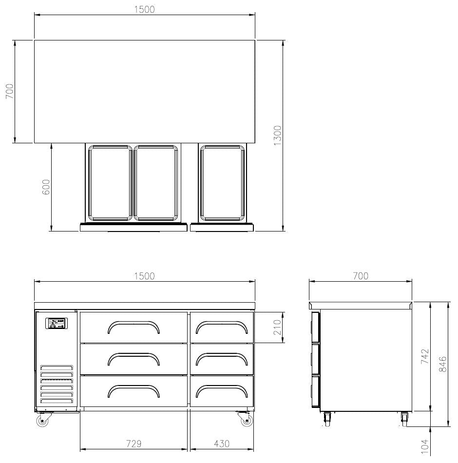 FDU-1500 6 DRAWERS UNBERBENCH FRIDGE