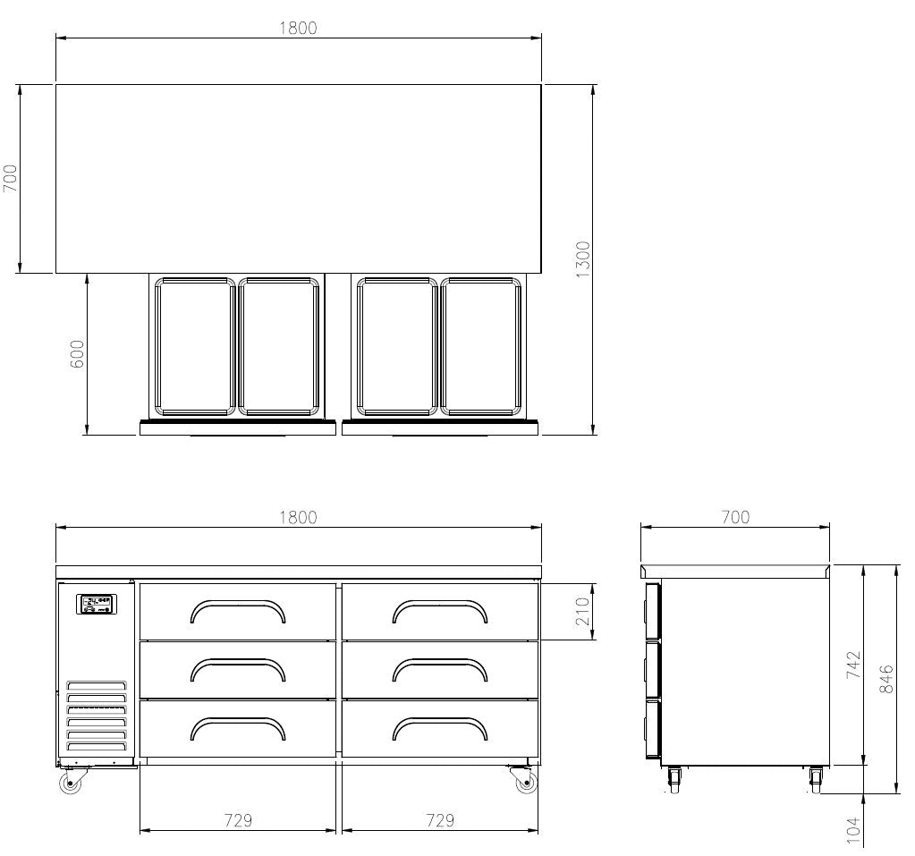 FDU-1800 6 DRAWERS UNBERBENCH FRIDGE
