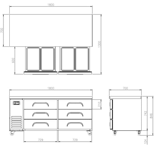 FDU-1800 6 DRAWERS UNBERBENCH FRIDGE