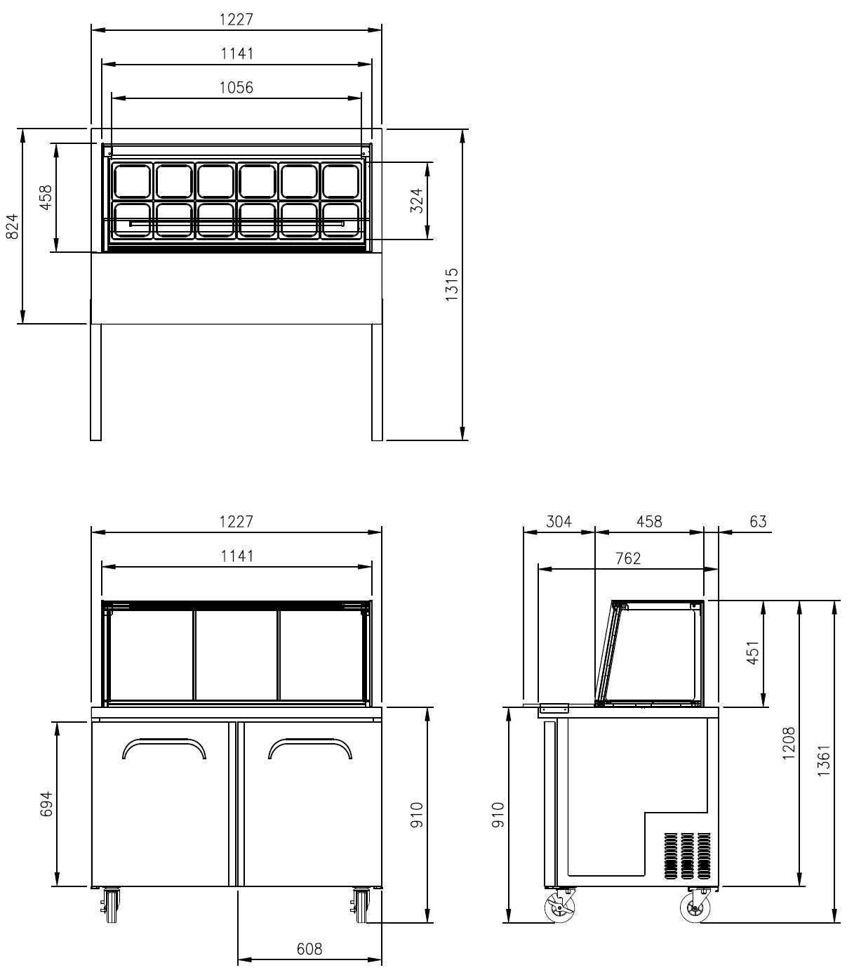 FSU-48GC Glass Canopy Sandwich & Noodle Bar