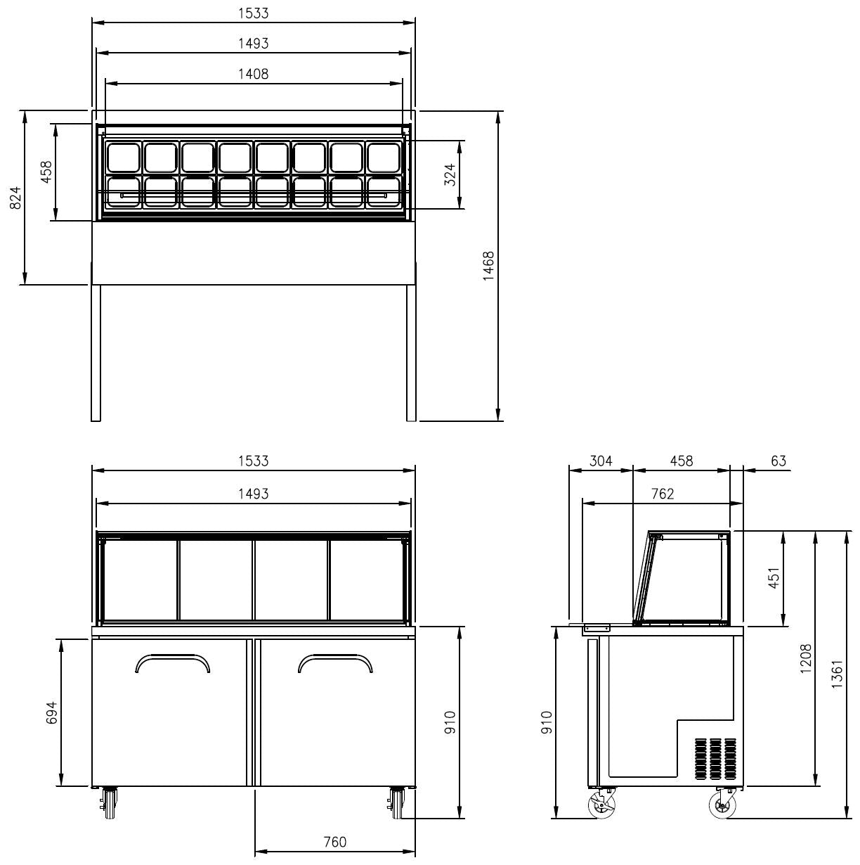 FSU-60GC Glass Canopy Sandwich & Noodle Bar