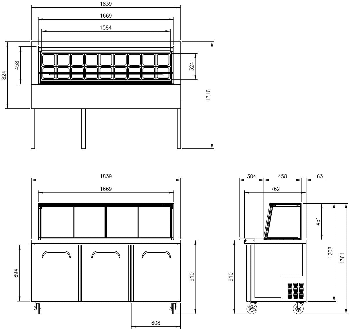 FSU-72GC Glass Canopy Sandwich & Noodle Bar