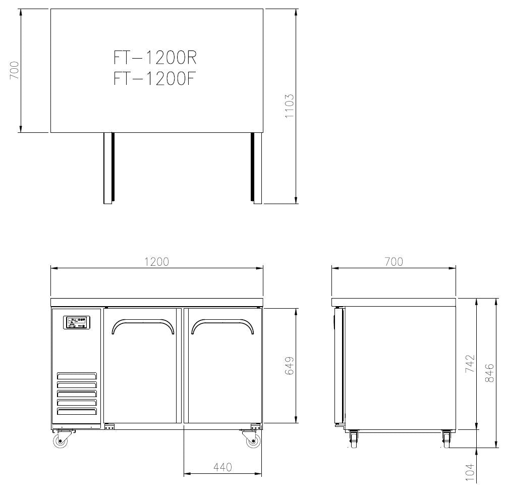 FT-1200F 2 DOORS BENCH FREEZER