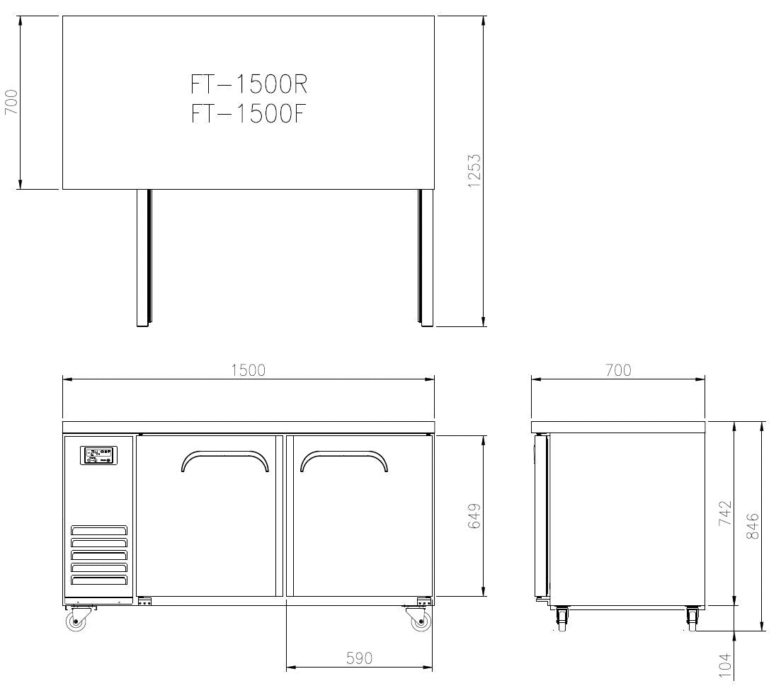 FT-1500R-D600 600mm DEEP BENCH FRIDGE