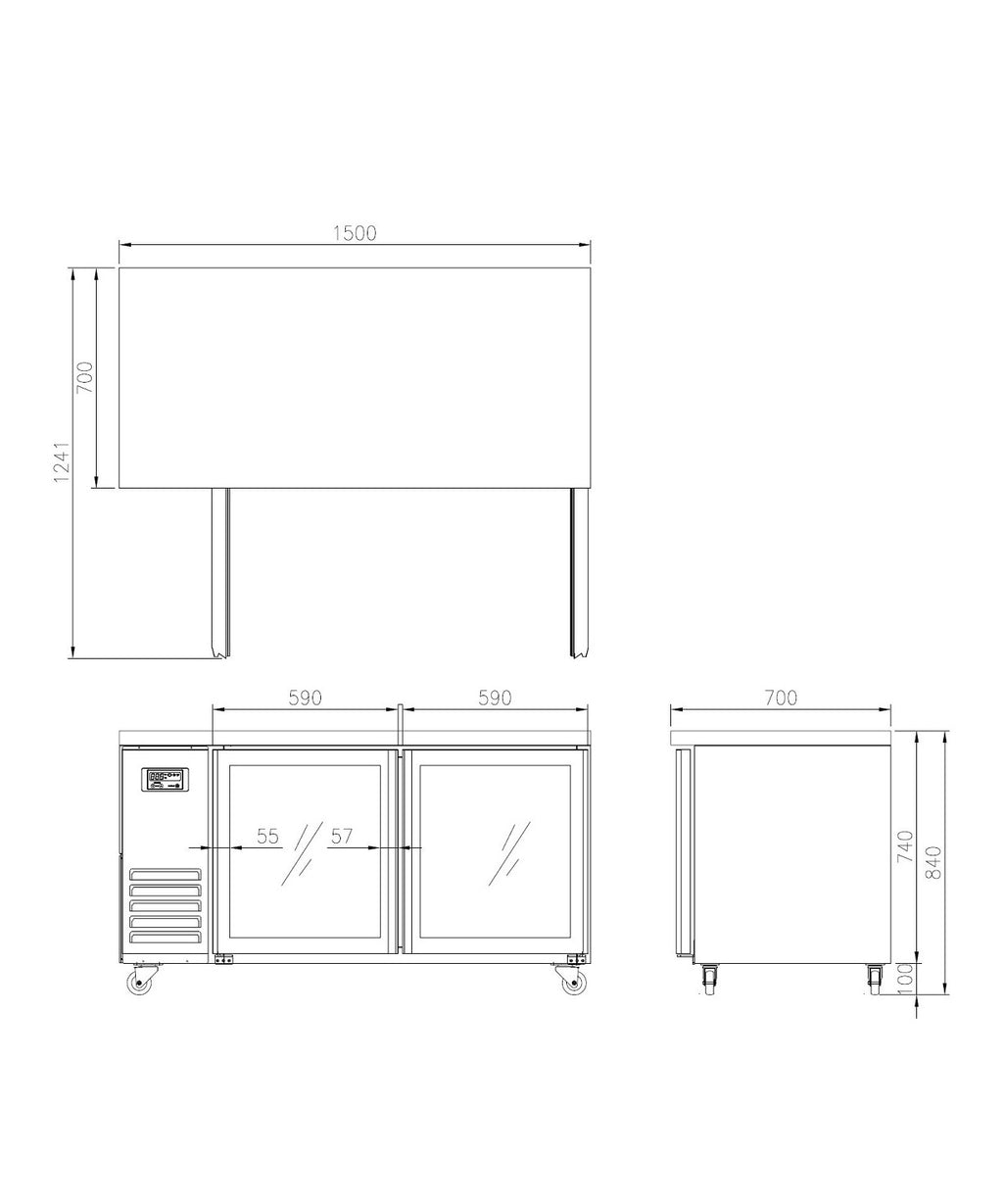 FT-1500RG GLASS DOOR BENCH FRIDGE