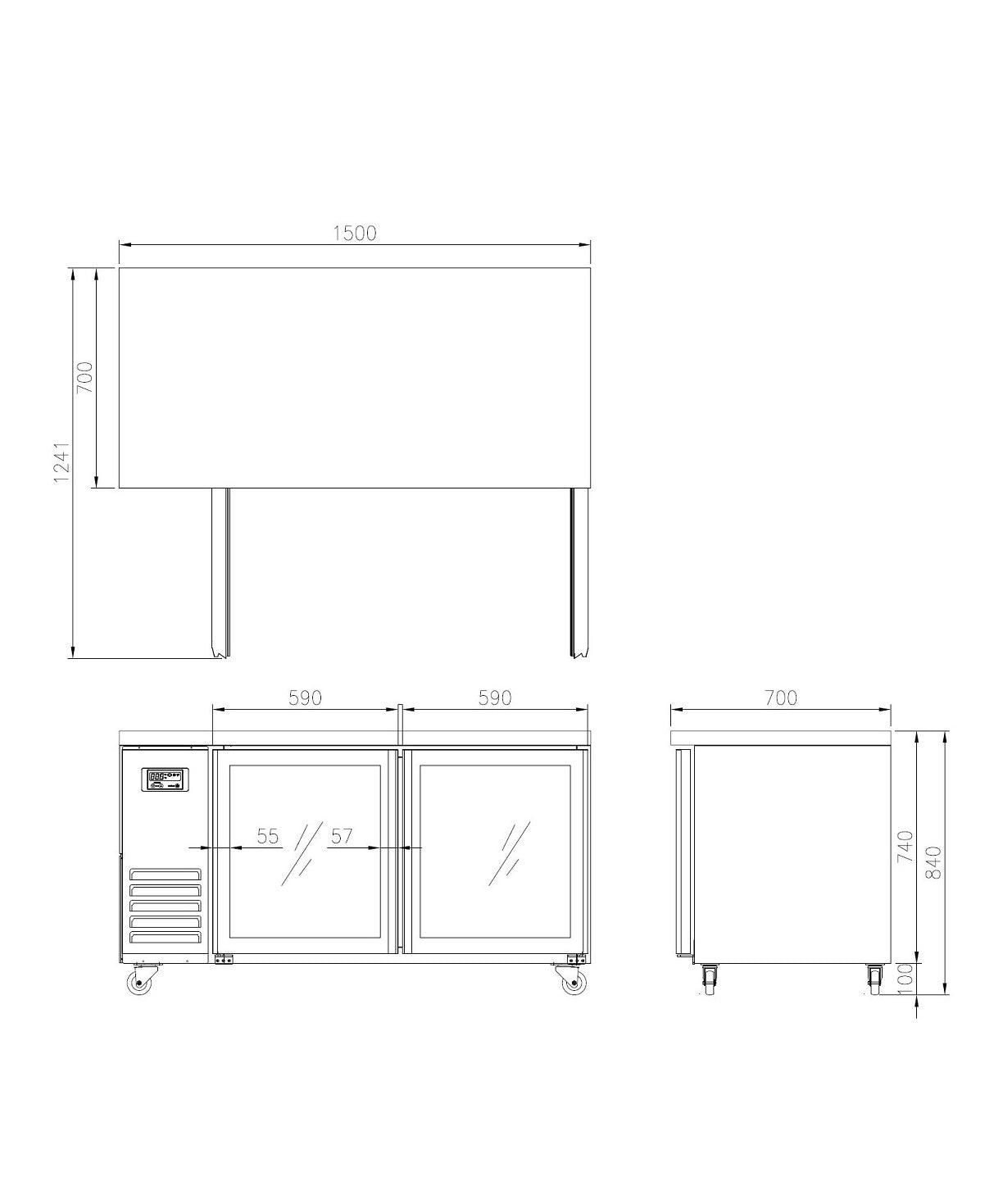 FT-1500RG GLASS DOOR BENCH FRIDGE