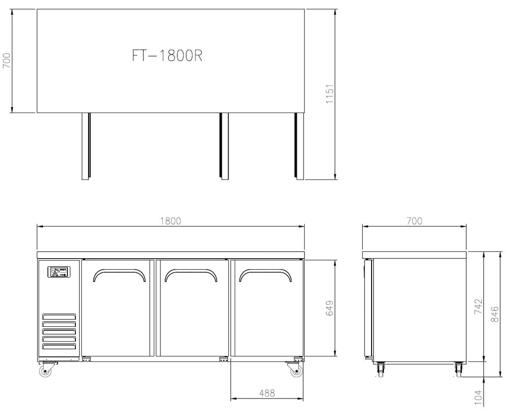 FT-1800R 3 DOORS BENCH FRIDGE