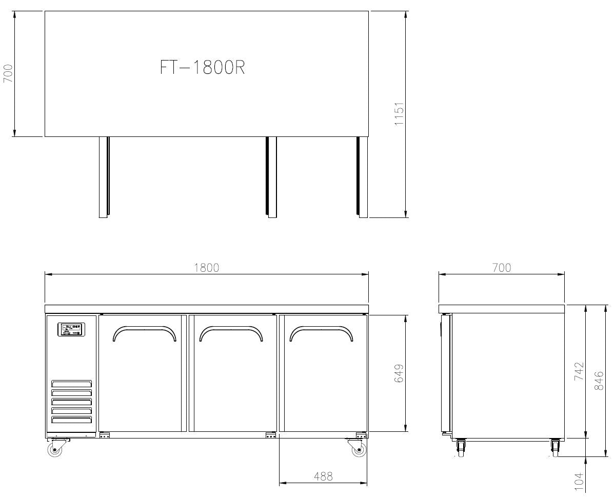 FT-1800R-D600 600mm DEEP BENCH FRIDGE