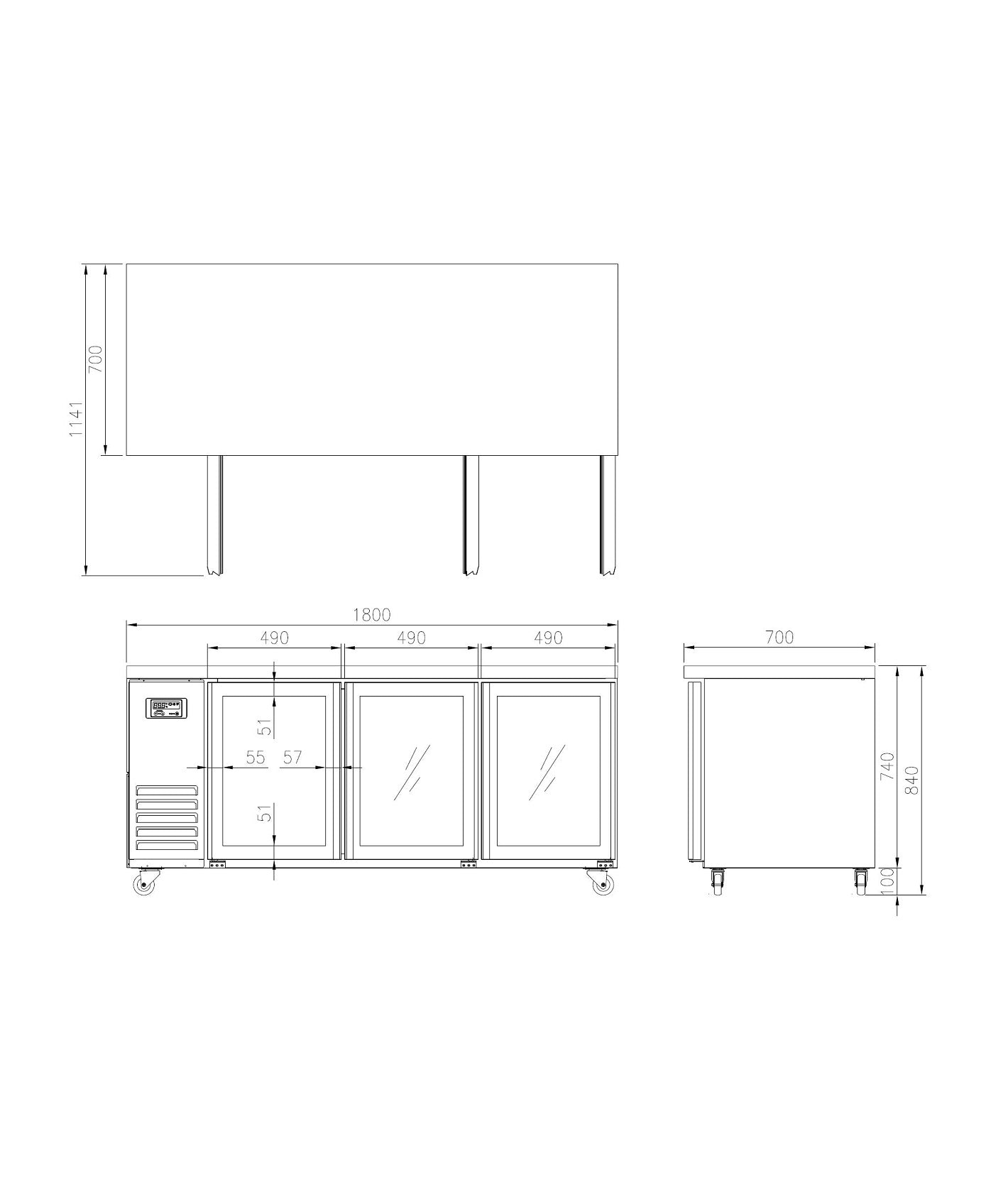 FT-1800RG GLASS DOOR BENCH FRIDGE