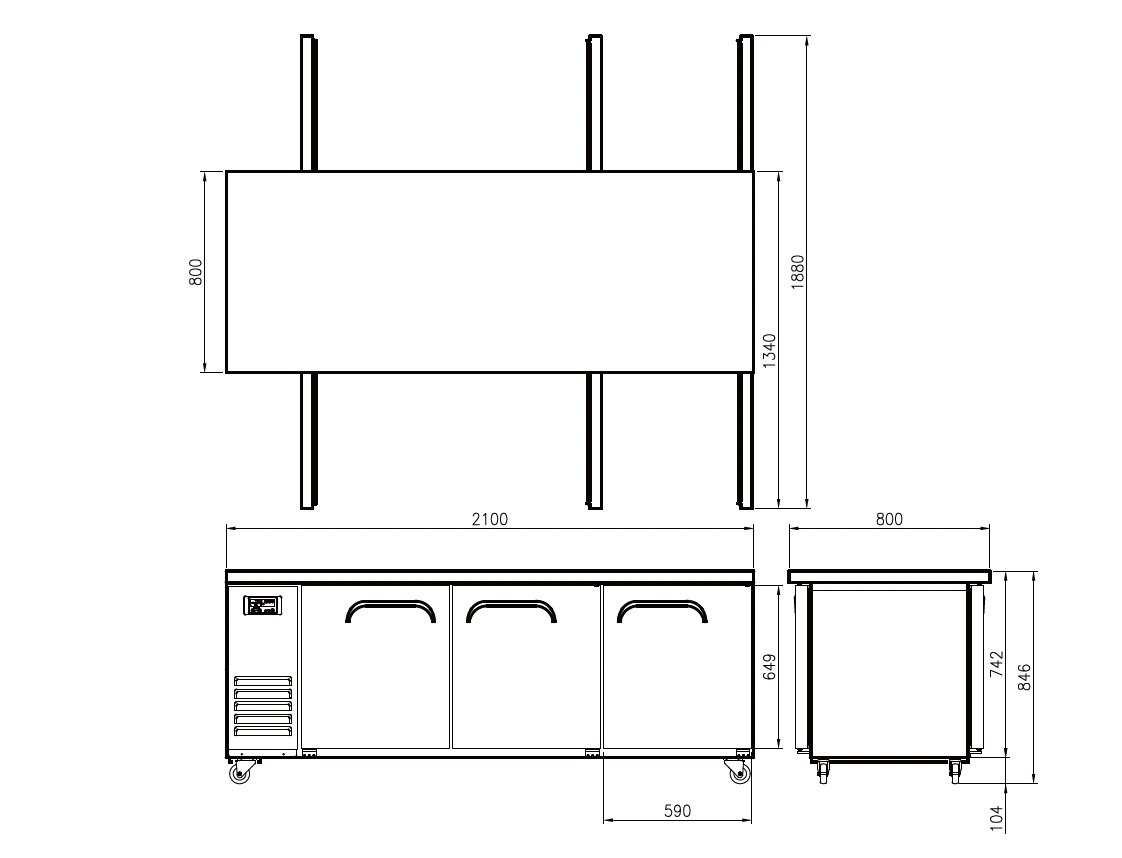FT-2100R-PT SOLID DOOR PASS THROUGH BENCH FRIDGE