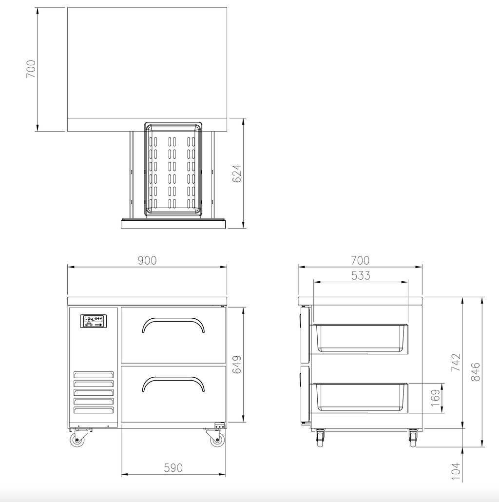FT-900F-D2* 2 DRAWERS BENCH FREEZER