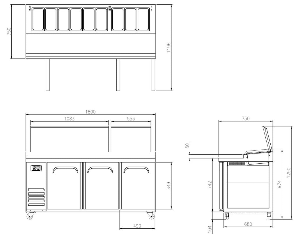 FTT-1800 Narrow Pizza Prep Table