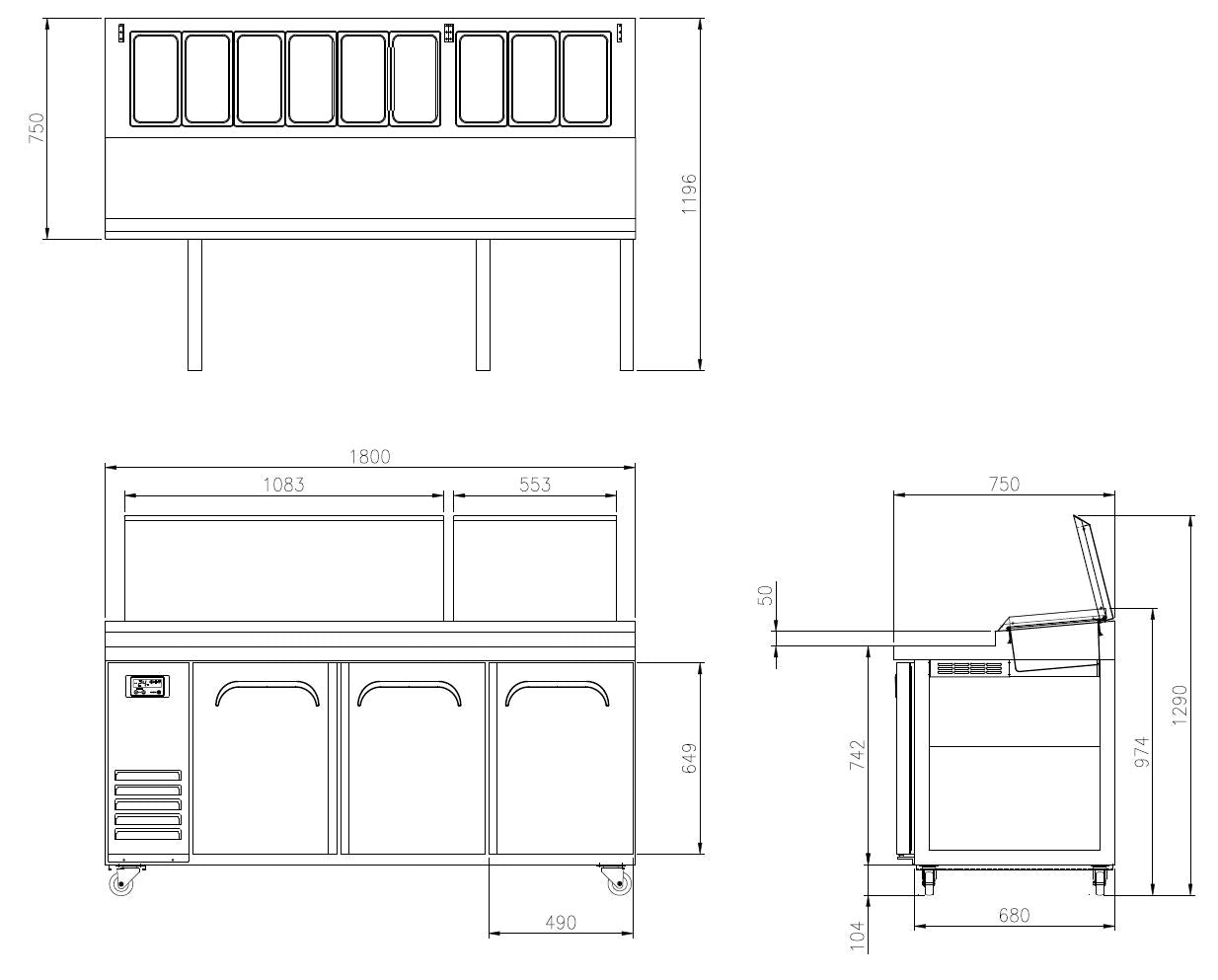 FTT-1800 Narrow Pizza Prep Table