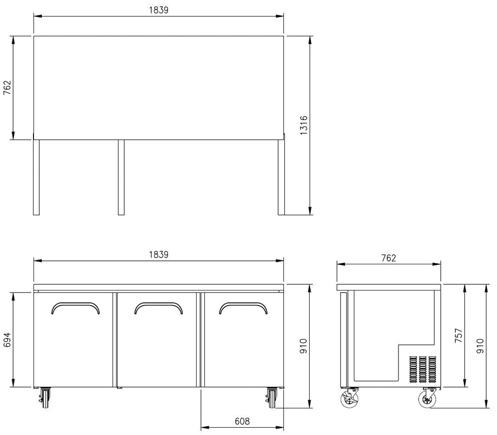 FUR-72* BENCH FRIDGE REAR MOUNT